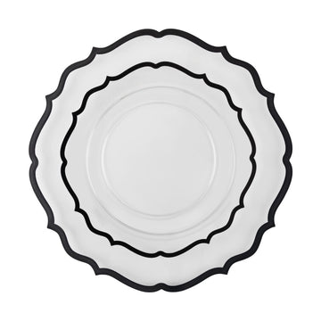 Clear With Black Rim Scalloped Plate Set | 32 Pack