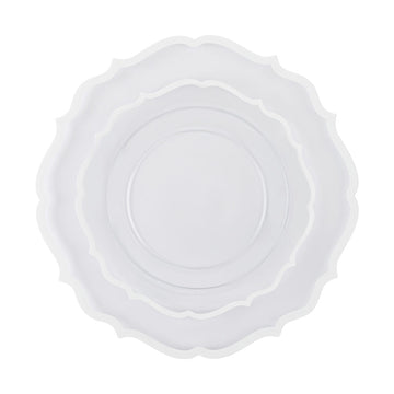 Clear & White Rim Scalloped Plate Set | 32 Pack