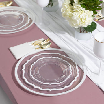 Clear & White Rim Scalloped Plate Set | 32 Pack