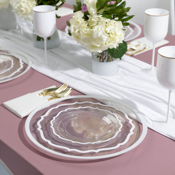 Clear & White Rim Scalloped Plate Set | 32 Pack