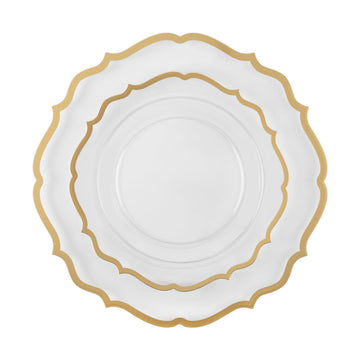Clear & Gold Rim Scalloped Plate Set | 32 Pack