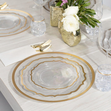 Clear & Gold Rim Scalloped Plate Set | 32 Pack