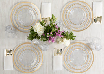 Clear & Gold Rim Scalloped Plate Set | 32 Pack
