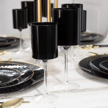 Two Tone Flat Wine Glass 9oz Black • Clear | 5 Pack