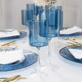 Two Tone Wine Glass 9oz Blue • Clear | 5 Pack