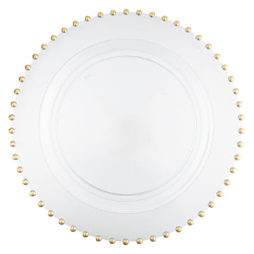 Beaded Clear Gold Chargers 13″ | 4 Pack
