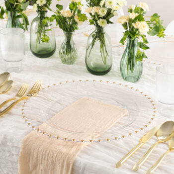 Beaded Clear Gold Chargers 13″ | 4 Pack