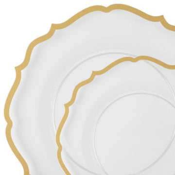 Clear & Gold Scalloped Plate Set | 32 Pack 