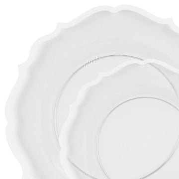 Clear & White Rim Scalloped Plate Set | 32 Pack 