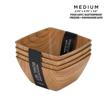 Oak Square Plastic Serving Bowls | 4 Pack