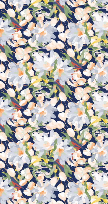 Painted Flowers Navy - Printed Guest Towel | 16 Pack
