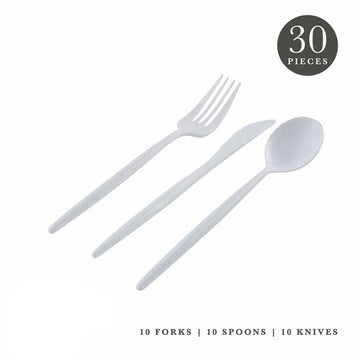 Matrix White Plastic Cutlery Set | 30 Pieces