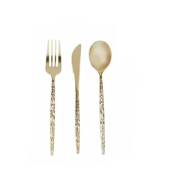 Hammered Gold Plastic Cutlery Set | 60 Pieces
