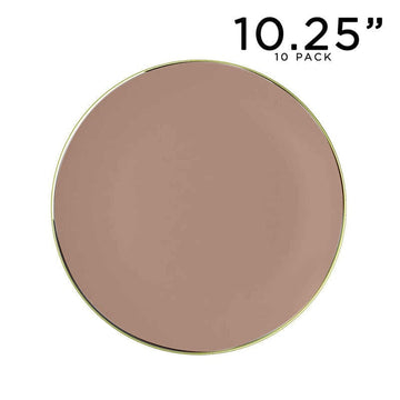 Host Company Plastic Plates 10.25" Dinner Plates Round Clay• Gold Plastic Plates | 10 Pack