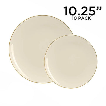 Round Creme and Gold Plastic Plates | 10 Pack