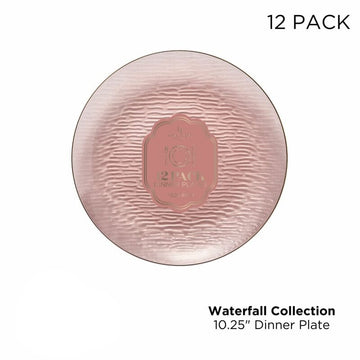 10.25" Waterfall Transparent Rose and Gold Dinner Plastic Plates | 12 Plates
