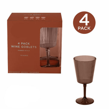 Deluxe Clay Beige Ribbed Wine Goblet 13 oz| 4 Pack