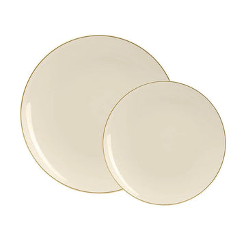 Round Creme and Gold Plastic Plates | 10 Pack