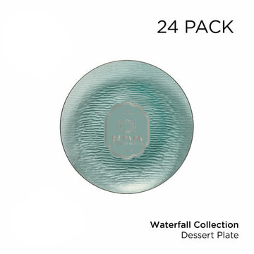 Round 7.5" Waterfall Transparent Sage and Gold Appetizer Plastic Plates | 24 Plates