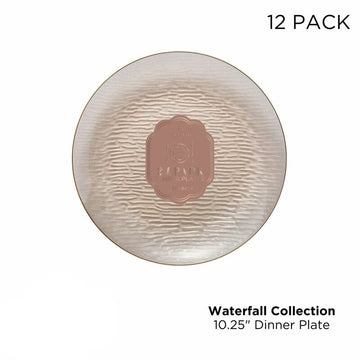 Transparent Waterfall Peach and Gold 10.25" Plastic Plates | 12 Plates