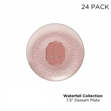 Round 7.5" Waterfall Transparent Rose and Gold Appetizer Plastic Plates | 24 Plates