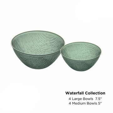 Waterfall Transparent Sage and Gold Soup and Dessert Bowl Set  | 8 Bowls