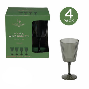 Deluxe Smoke Ribbed Wine Goblet 13 oz | 4 Pack