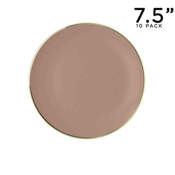 Host Company Plastic Plates 7.25" Appetizer Plates Round Clay• Gold Plastic Plates | 10 Pack