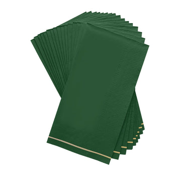 Emerald Green with Gold Stripe Guest Paper Dinner Napkins | 16 Napkins