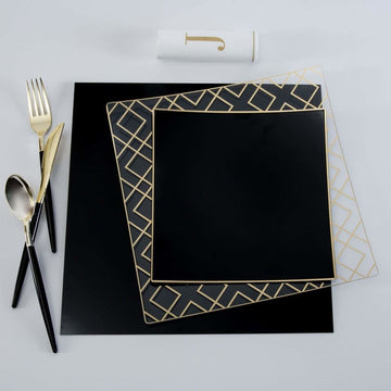 12" Black Square Light Weight Mirror Charger Plate | 6 Pack