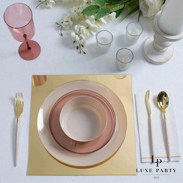 12" Gold Square Light Weight Mirror Charger Plate | 6 Chargers