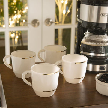 12.5 Oz Round White • Gold Plastic Coffee Cup | 8 Cups