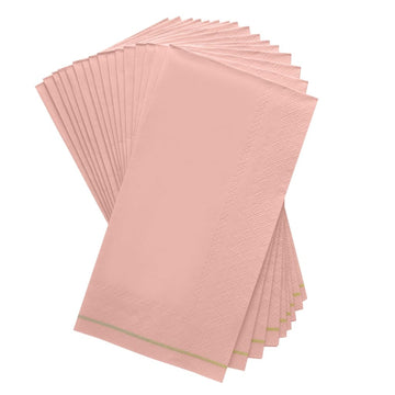 Coral with Gold Stripe Guest Paper Dinner Napkins | 16 Napkins