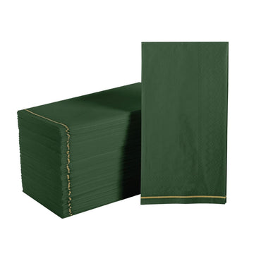 Emerald Green with Gold Stripe Guest Paper Dinner Napkins | 16 Napkins
