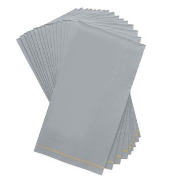 Grey with Gold Stripe Guest Paper Dinner Napkins | 16 Napkins