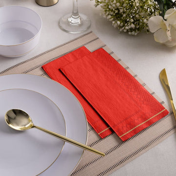 Red with Gold Stripe Napkins | 16 Napkins