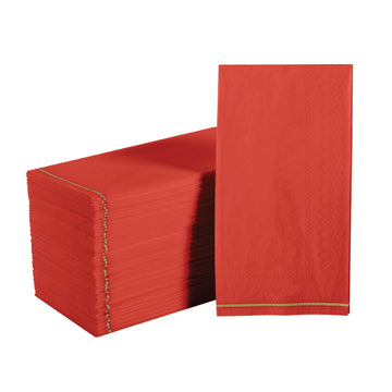 Red with Gold Stripe Napkins | 16 Napkins