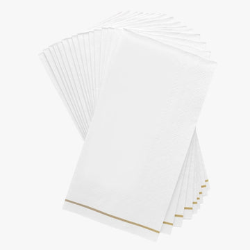White with Gold Stripe Guest Paper Dinner Napkins | 16 Napkins