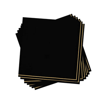 Black with Gold Stripe Paper Cocktail Napkins | 20 Napkins