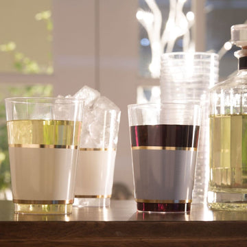 White and Gold Plastic Cups | 10 Cups