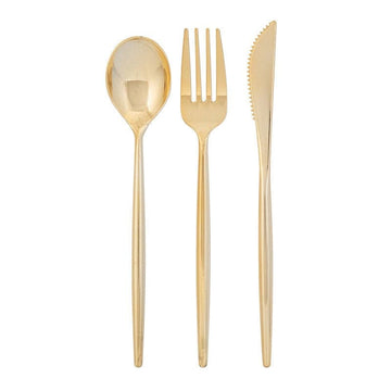Luxe Party NYC Two Tone Cutlery Matrix Gold Plastic Cutlery Set | 30 Pieces