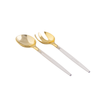 Luxe Party NYC Two Tone Serving 1 Spoon 1 Fork Clear and Gold Plastic Serving Fork • Spoon Set