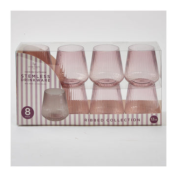 Upscale RIBBED Purple 12 Oz. Plastic Wine Goblets | 8 Cups