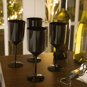 Upscale Round Black Plastic Wine Cups | 4 Cups