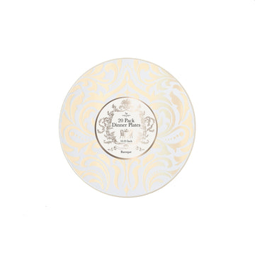 Round Clear • Gold Baroque Pattern Plastic Plates | 20 Pack