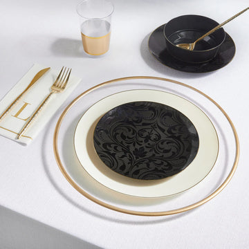 Round Creme and Gold Plastic Plates | 10 Pack