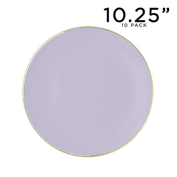 Round Accent Plastic Plates 10.25" Dinner Plates / 10 Plastic Plates Lavender • Gold Round Plastic Plates | 10 Pack