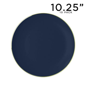 Round Accent Plastic Plates 10.25" Dinner Plates Round Navy • Gold Plastic Plates | 10 Pack