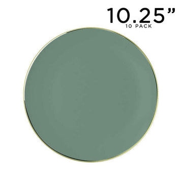 Round Accent Plastic Plates 10.25" Dinner Plates Round Sage Green • Gold Plastic Plates | 10 Pack
