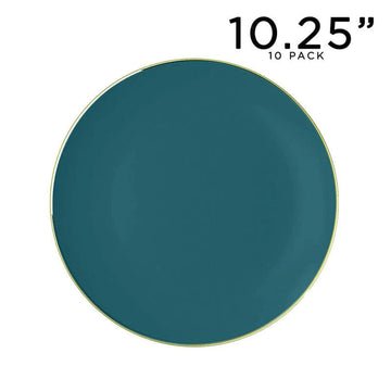 Round Teal Green and Gold Plastic Plates | 10 Pack